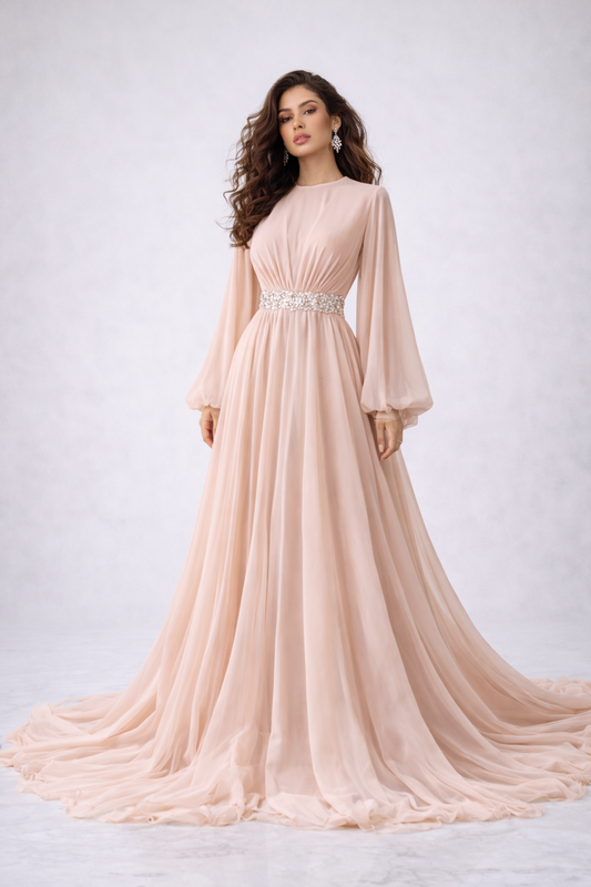 Blush Pink Chiffon Evening Gown | Modest Formal Dress – Mirah