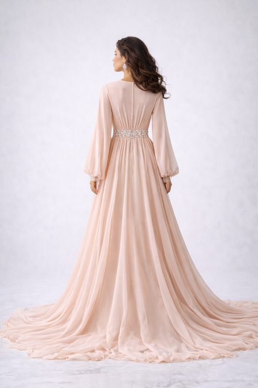 Blush Pink Chiffon Evening Gown | Modest Formal Dress – Mirah