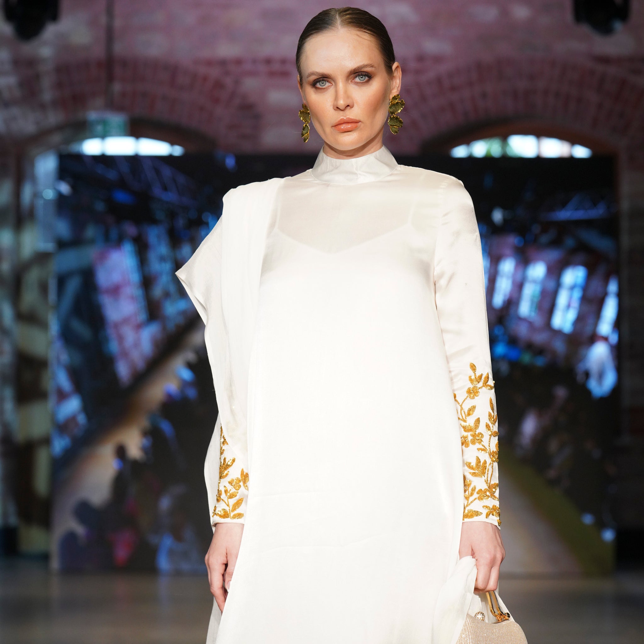 Silk dress with Sequin Embroidered sleeves - MIRAH